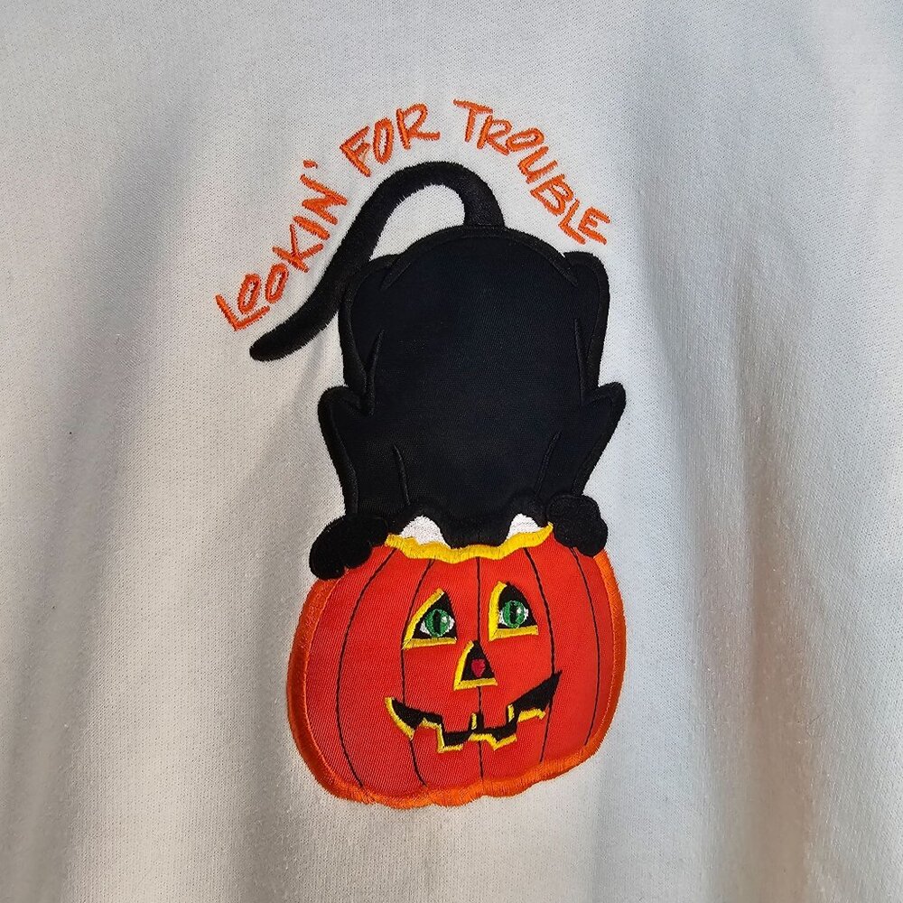 Vintage Halloween Sweatshirt Black Cat & Pumpkin Size‎ Medium MC Sportsware